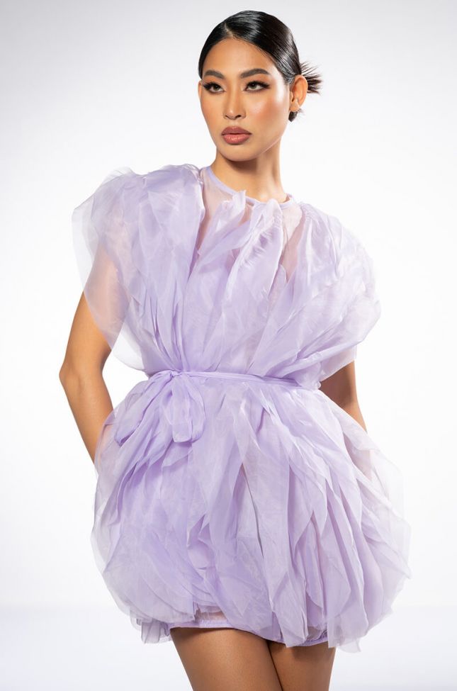 Front View Float Like A Butterfly Mini Fashion Dress In Purple