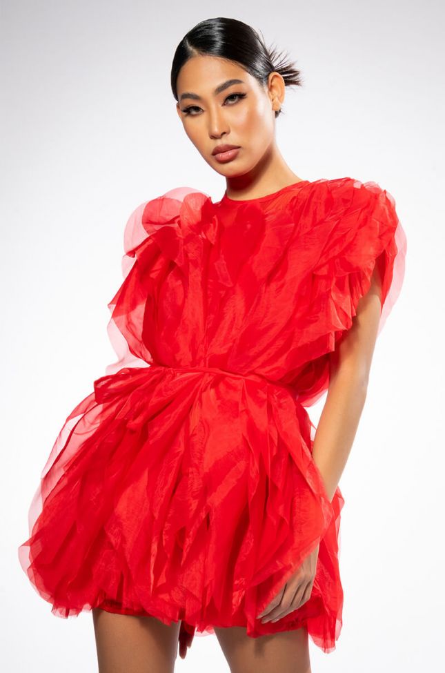 Front View Float Like A Butterfly Mini Fashion Dress In Red
