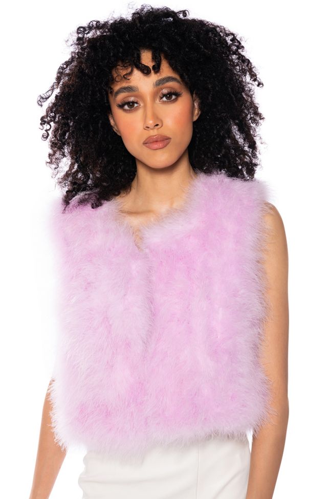 Front View Float On Real Feather Vest In Pink