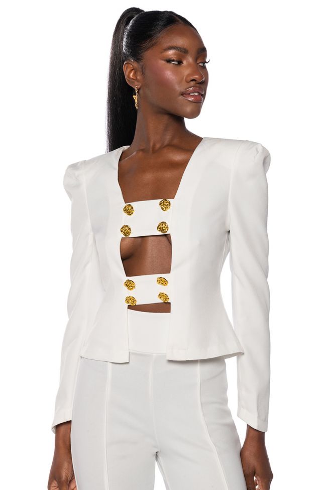 Front View Florence Structured Blouse In White