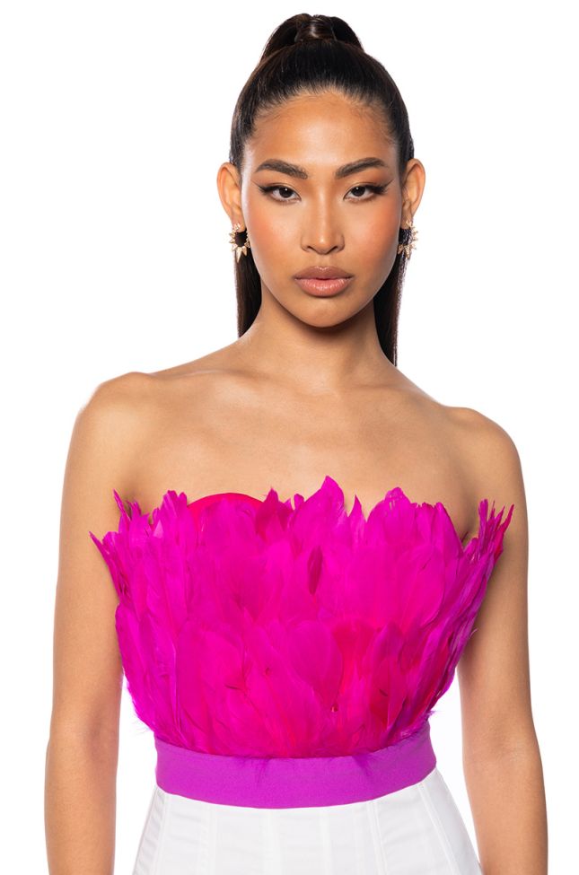 Extra View Fly Away Feather Tube Top In Pink
