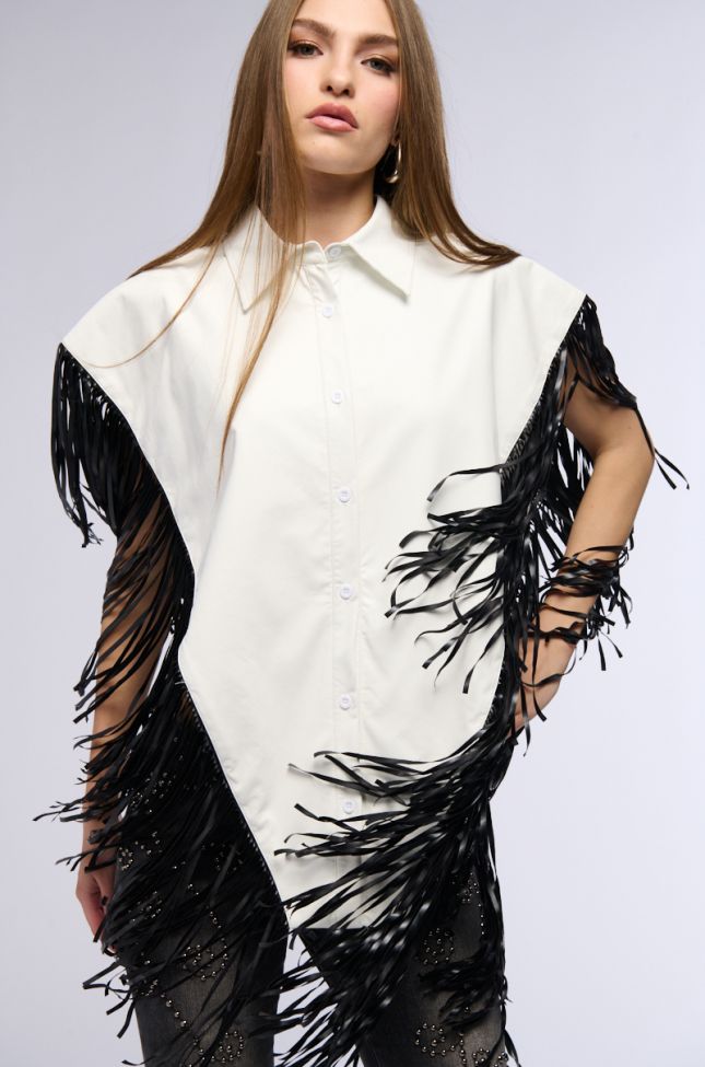 Side View Fly High Faux Leather Top With Fringe