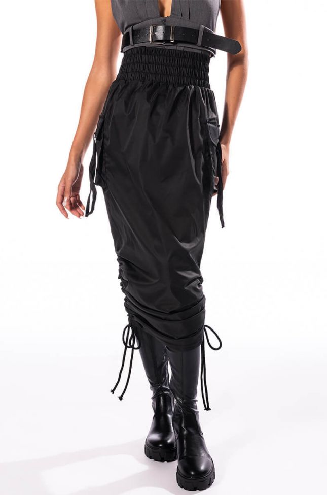 Front View Follow Me Adjustable Cargo Skirt In Black