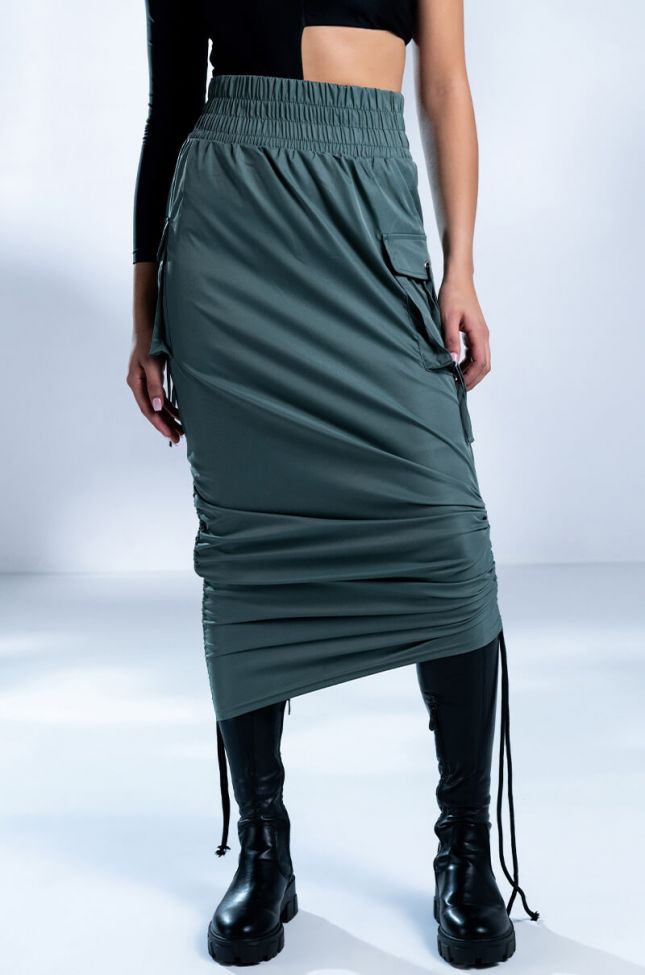 Front View Follow Me Adjustable Cargo Skirt In Olive