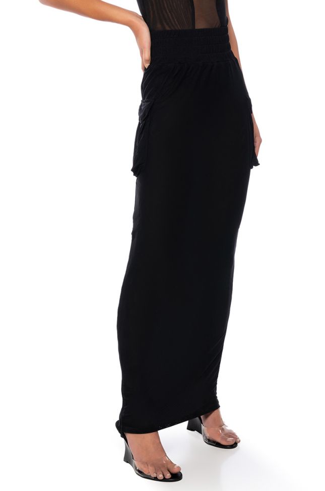 Side View Follow Me Adjustable Double Mesh Cargo Skirt In Black