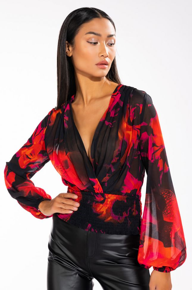 FOR THE THRILL OF IT LONG SLEEVE V NECK BLOUSE