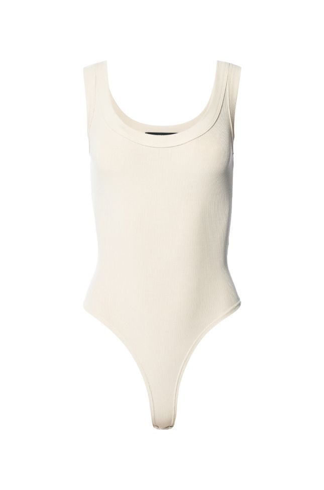 Front View For Your Eyes Only Baby Ribbed Bodysuit In Cream