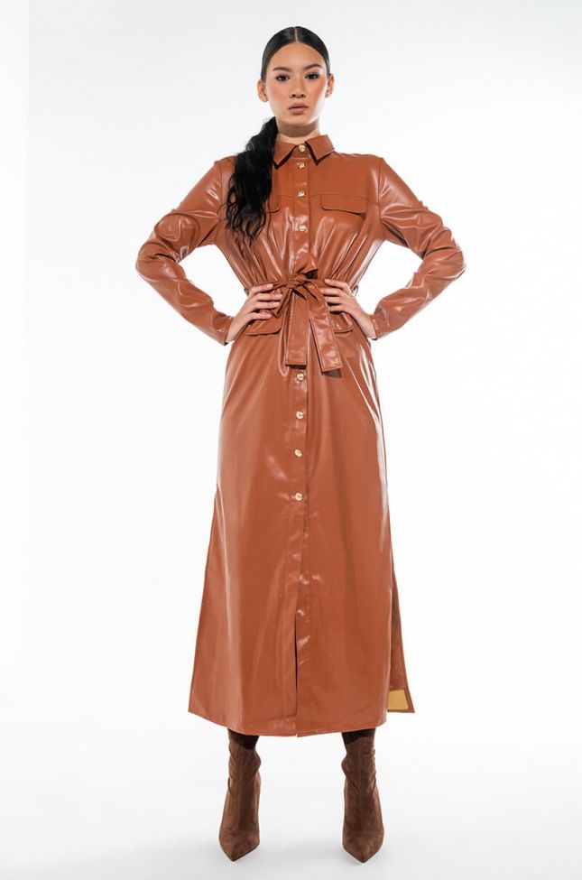 Front View Forever Vegan Leather Shirt Dress