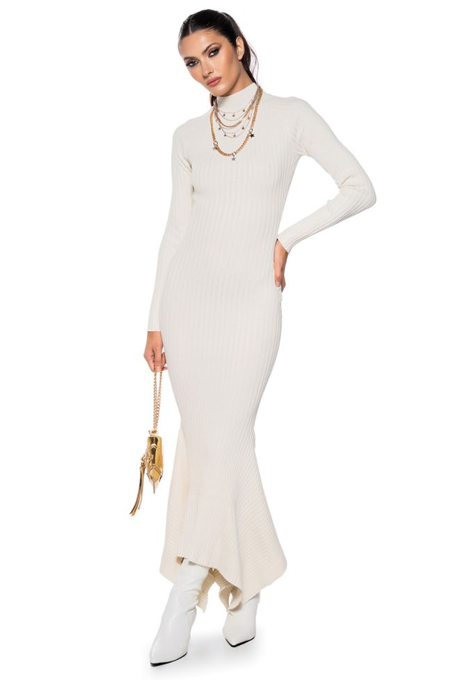 Front View Forget Me Not Long Sleeve Mock Neck Maxi Dress In Cream