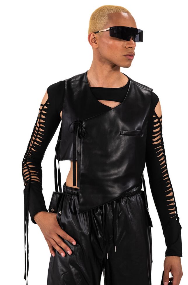 Extra View Fresh Out The Runway Cropped Asymmetrical Faux Leather Vest