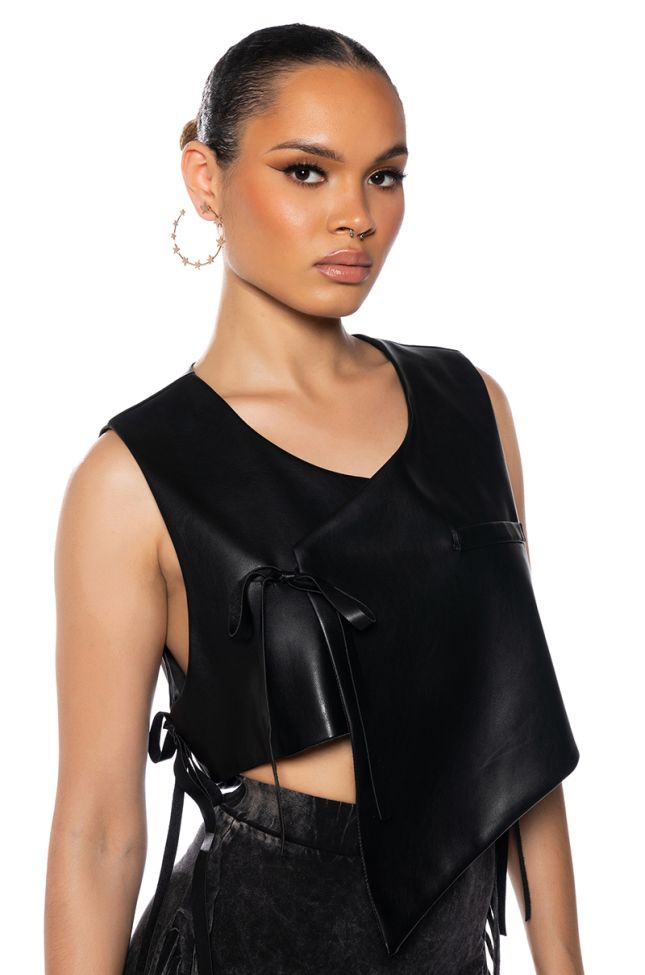 Extra View Fresh Out The Runway Cropped Asymmetrical Faux Leather Vest