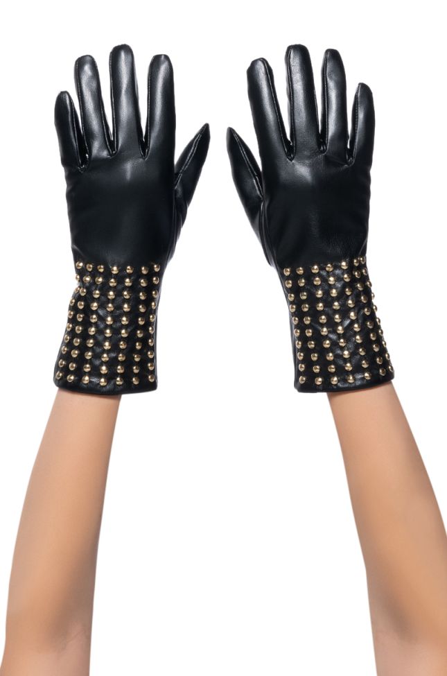 Side View Friendly Pleather Studded Gloves