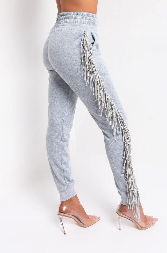 Side View Fringe All The Way Jogger in Heather Grey