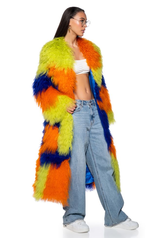 Extra View Friyay Real Mohair Fur Colorblock Trench Coat