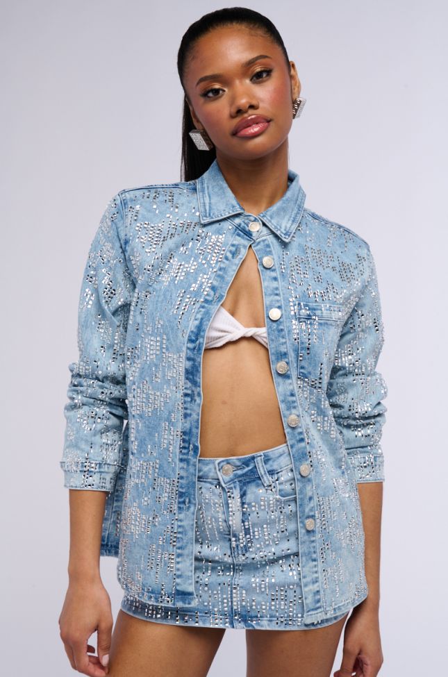 Front View From Day To Night Denim Button Down Shirt