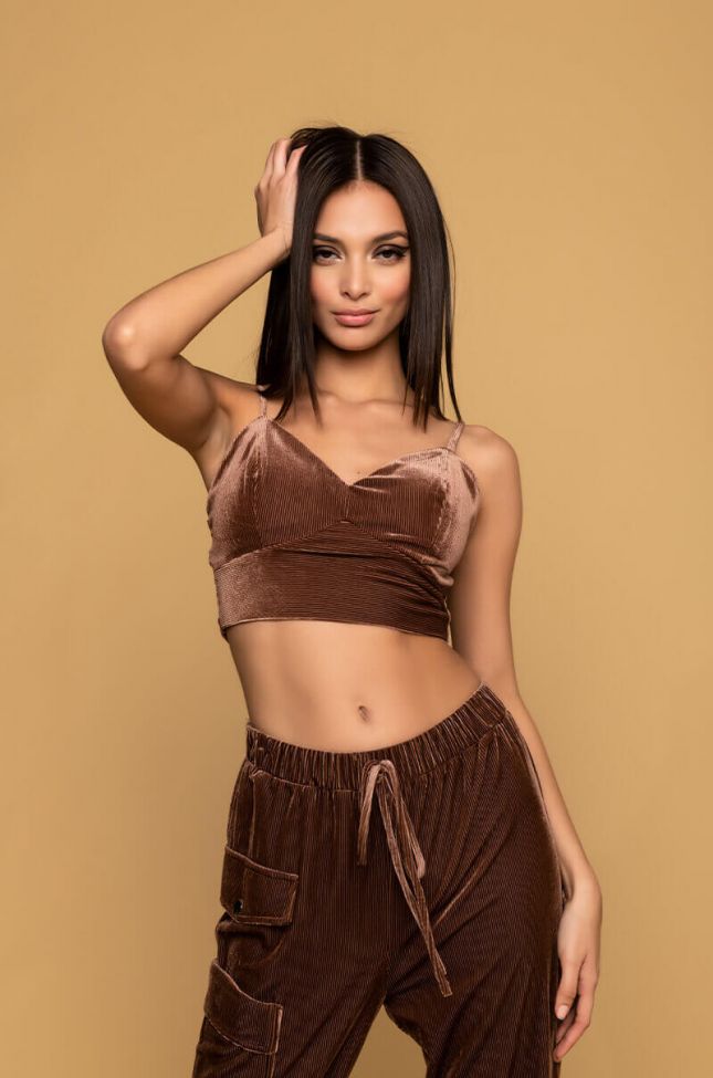  From The Block Ribbed Velvet Bustier in Brown