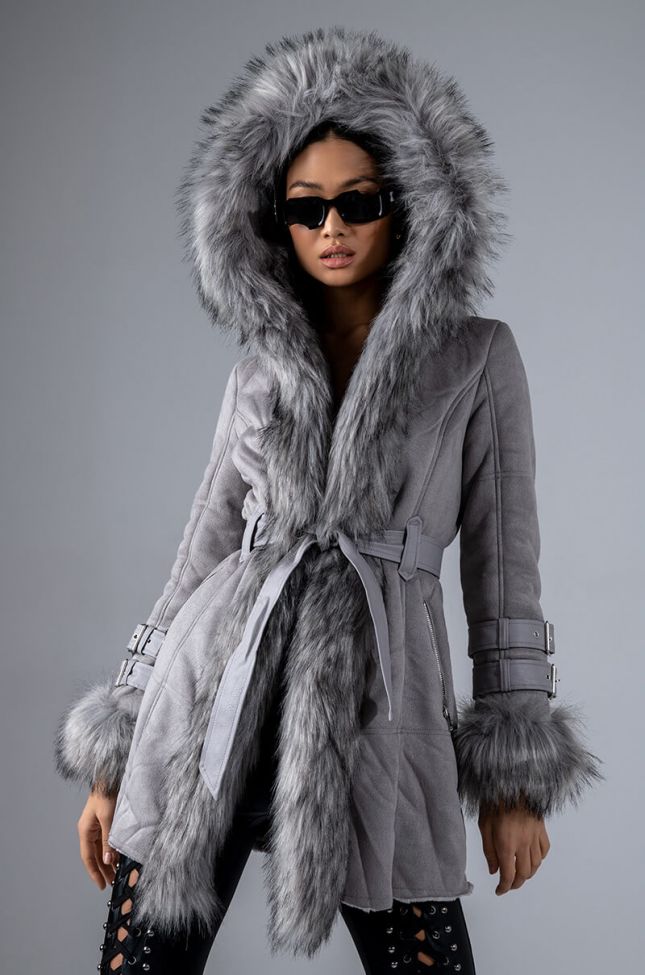 Front View From The Yukon Faux Fur Trimmed Hooded Jacket