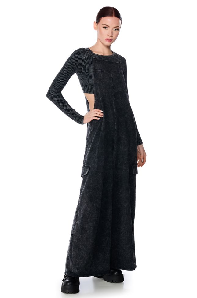 Front View Gaia Washed Wide Leg Jumpsuit In Charcoal