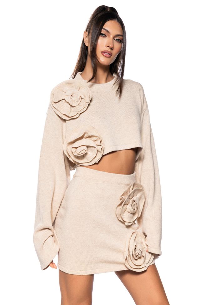 Front View Gardenia Applique Knit Cropped Sweater