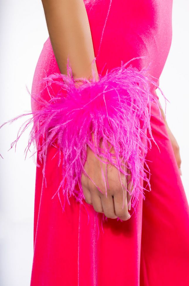 Front View Gatsby Feather Slap Bracelet In Pink