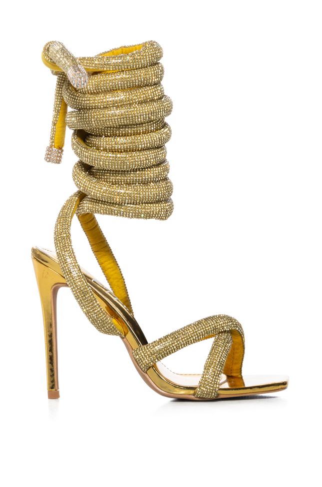 Back View Gemma Padded Rhinestone Lace Up Sandal In Gold