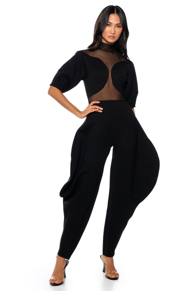 Front View Genie In A Bottle Mesh Panel Jumpsuit