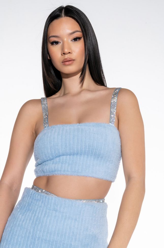 Front View Get A Clue Rhinestone Crop Top