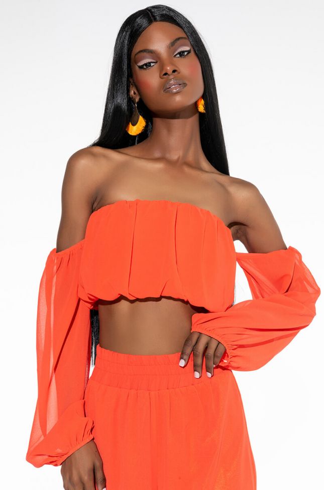 Front View Get After It Off The Shoulder Crop Top