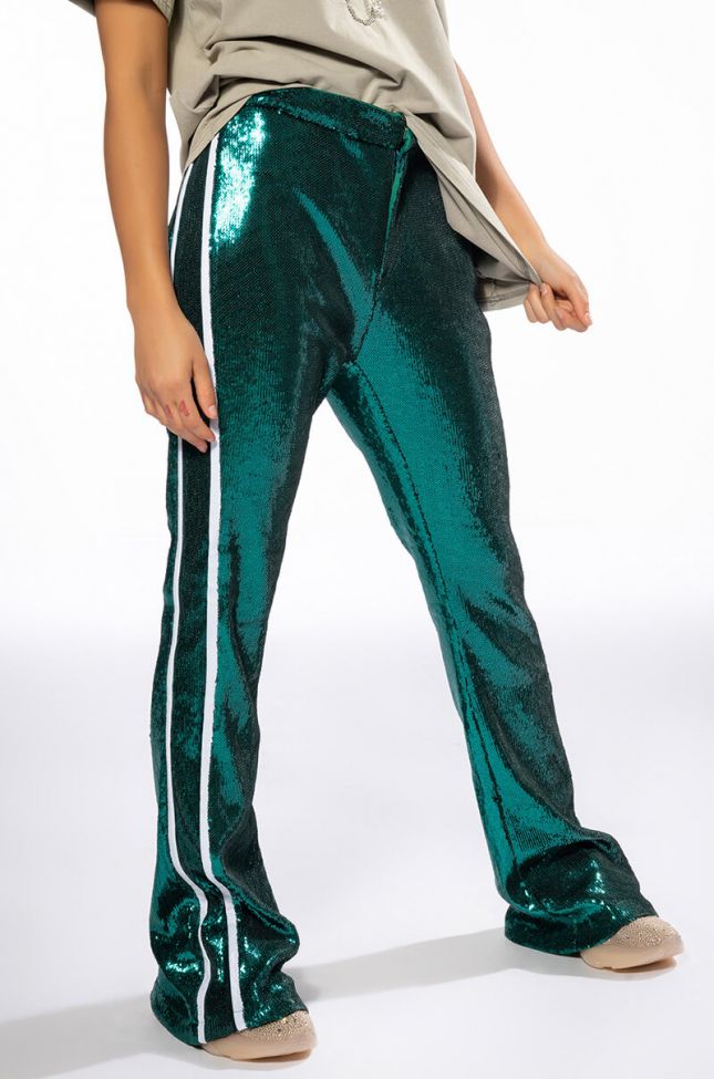Front View Get Down On It Sequin Flare Trouser