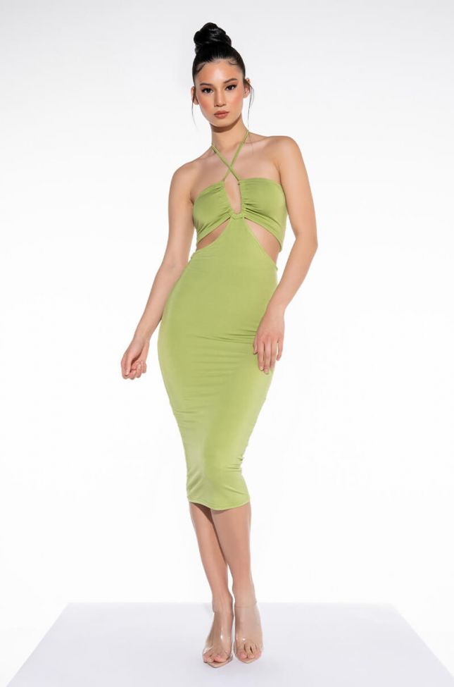 Front View Get Right Midi Halter Top Dress