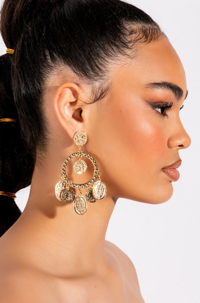 Front View Get That Coin Dangle Statement Earrings