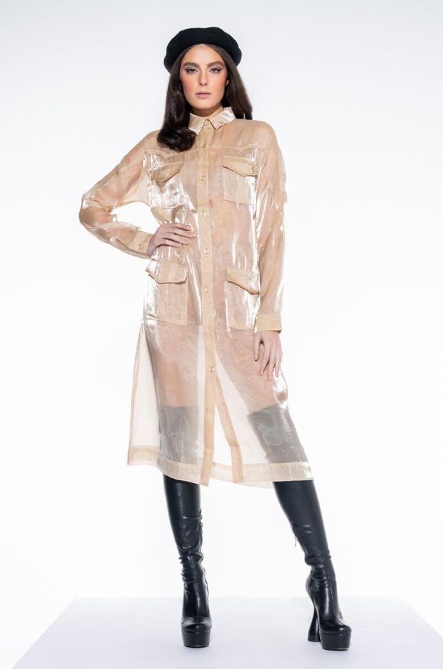 Side View Giddy Up Pocket Chiffon Trench Coat
