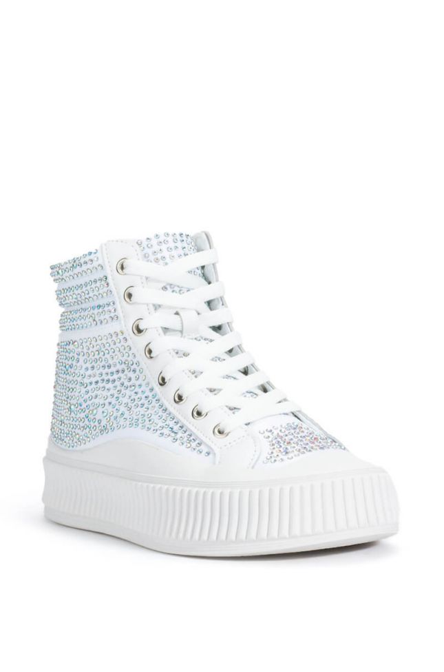 Back View Gigi Embellished High Top Sneaker In White