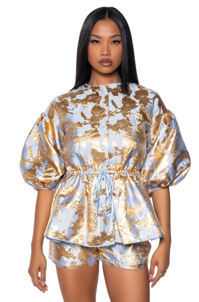 Front View Gilded Roses Brocade Blouse