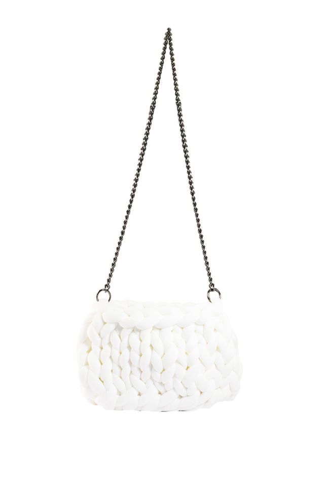 Side View Gimme More Woven Bag In White