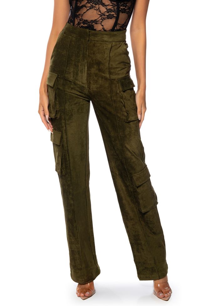 Front View Gin And Tonic Faux Suede Cargo Pant