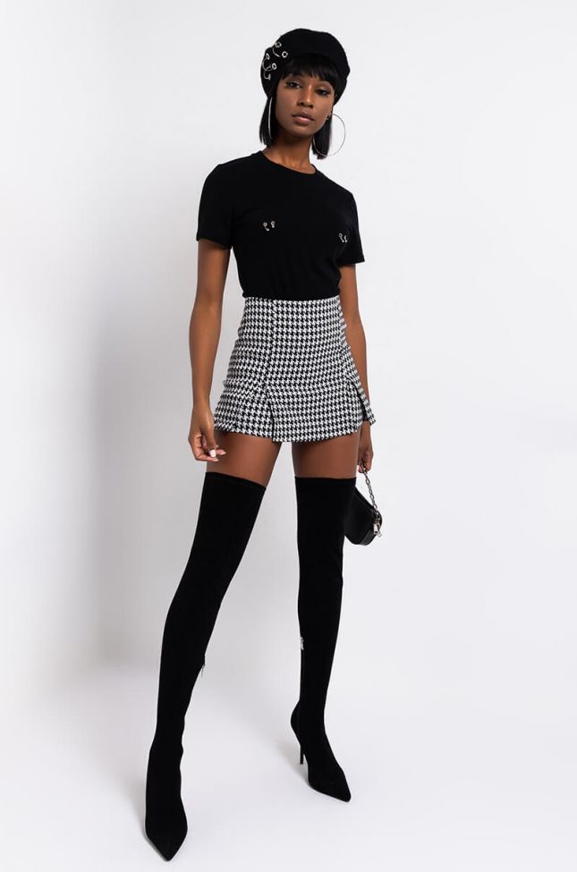  Gingham Double Slit Mini Skirt in Black White