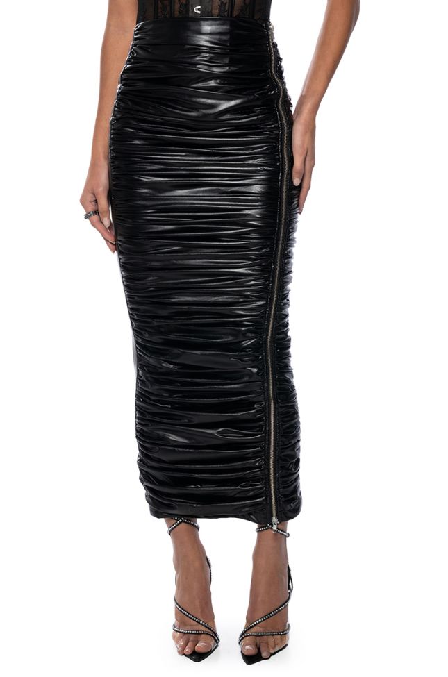 Front View Giulia Faux Leather Zipper Detail Maxi Skirt
