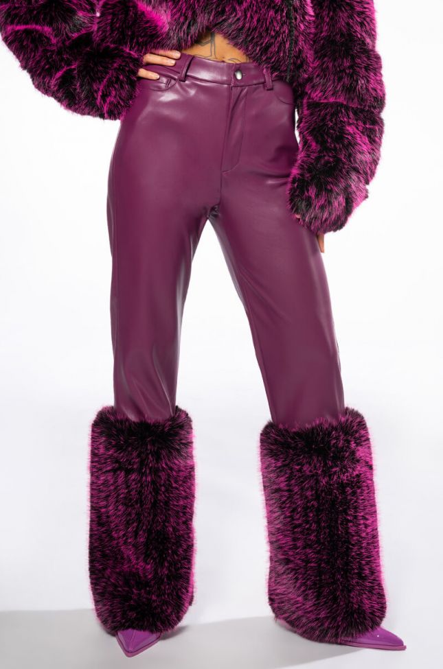 Front View Giulia Three-dee Faux Leather Fur Pants