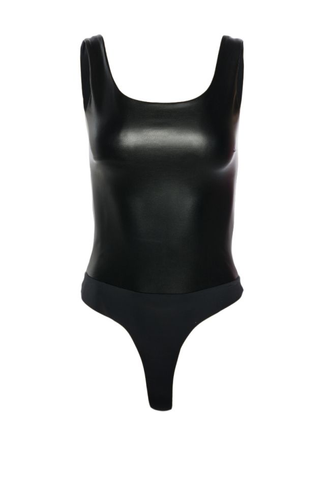 Front View Glam Faux Leather Bodysuit