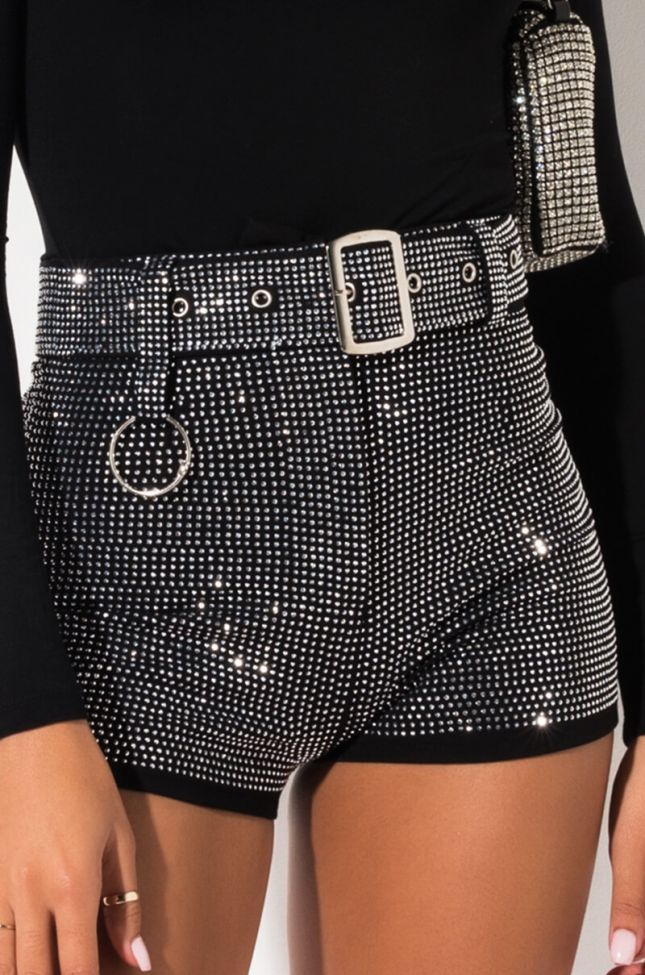 Detail View Glam For Days Rhinestone Shorts in Black
