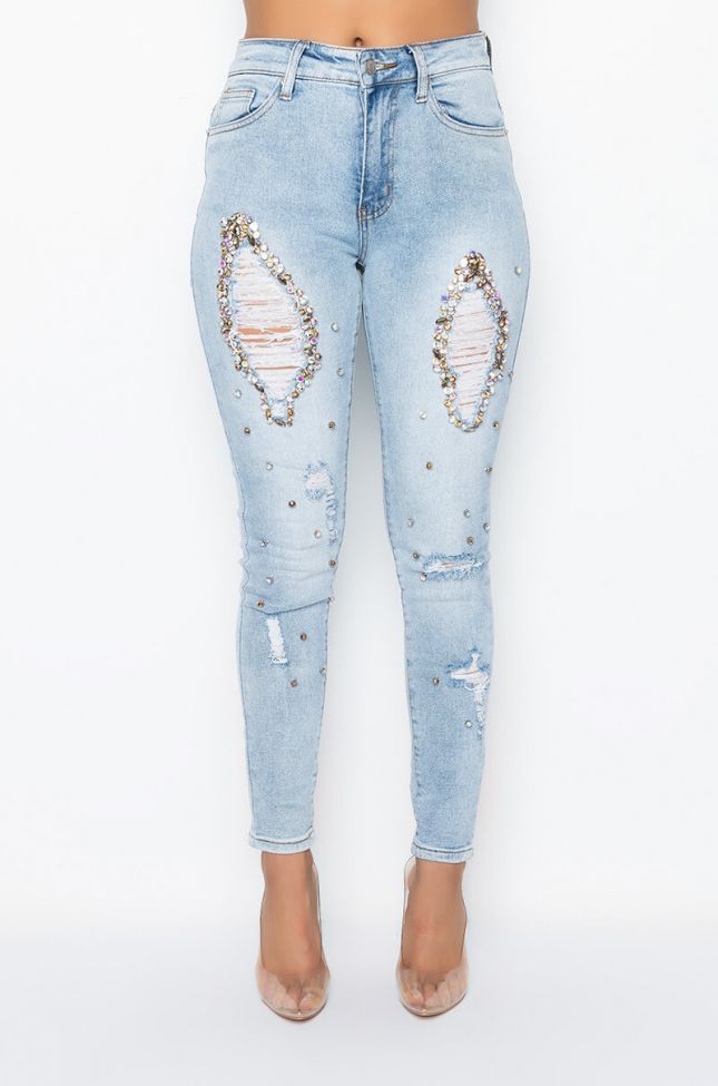 Front View Glamour Rhinestone Skinny Jeans