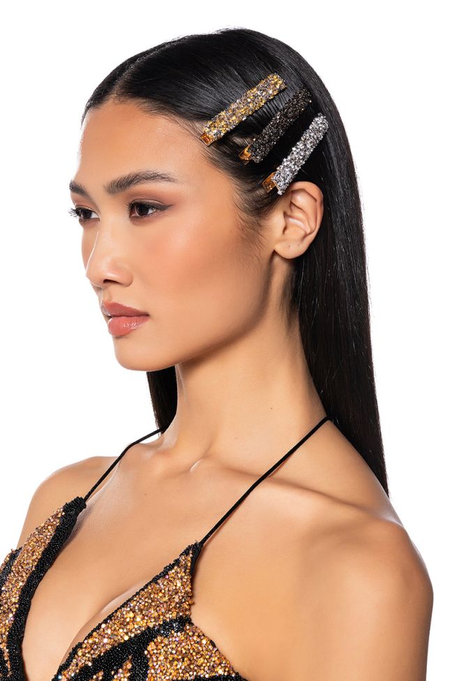 Front View Glitter Is Everything Embellished Hair Clip Set
