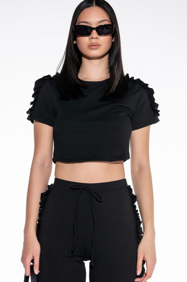 Front View Going To Be Alright Ruffle Crop Top