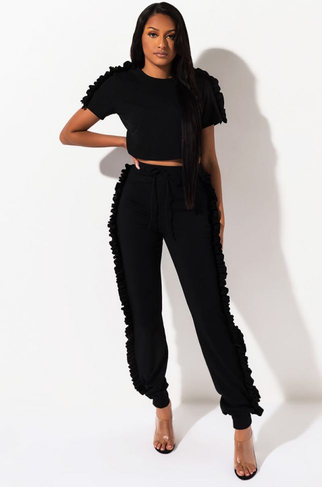 Front View Going To Be Alright Ruffle Pant in Black