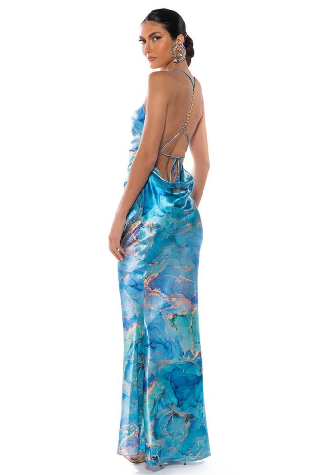 GOING UP SATIN MAXI DRESS IN BLUE