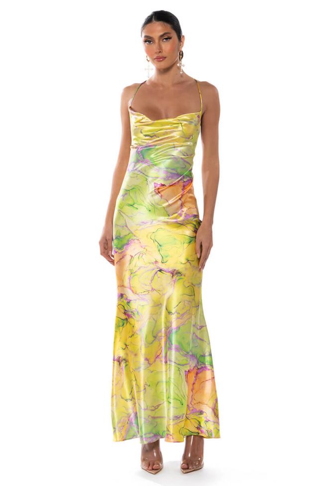 GOING UP SATIN MAXI DRESS IN LIME