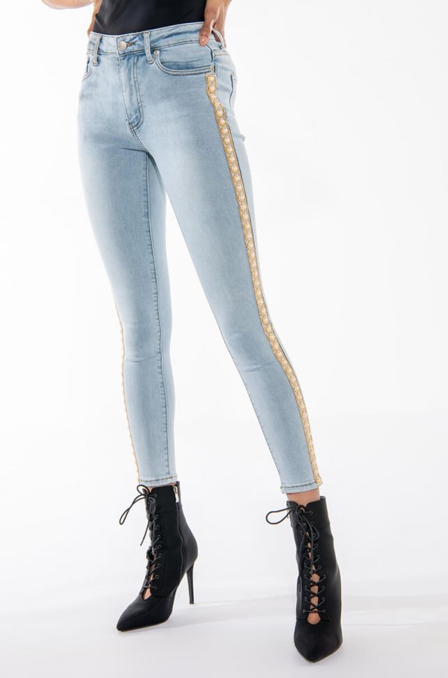 Front View Golden Hour Skinny Jeans With Pearls
