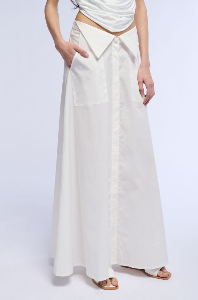 Side View Gone Girl Front Button Down Poplin Maxi Skirt