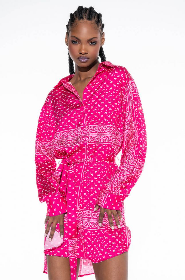 Front View Gone With The Wind Long Sleeve Bandana Printed Mini Dress
